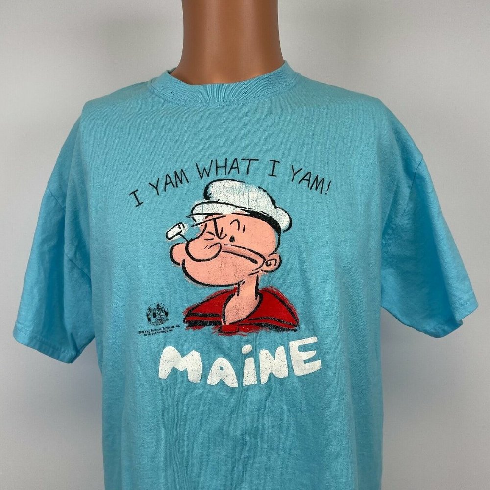 Popeye Sailor The Man I Yam What I Yam Maine T Shirt 2009 Blue Size L